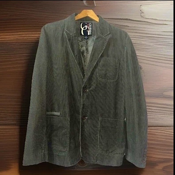 Guess Blazer Sports Jacket Corduroy Army Green Mens Size Medium Lined - Picture 1 of 10
